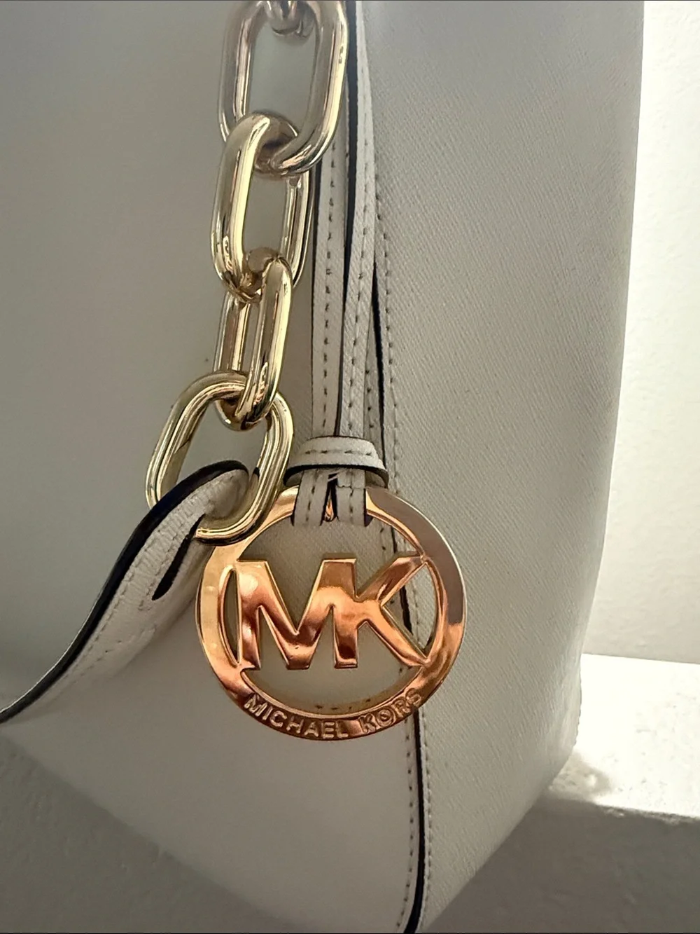 Michael Kors Cream Saffiano Hobo with Gold Chain Accents